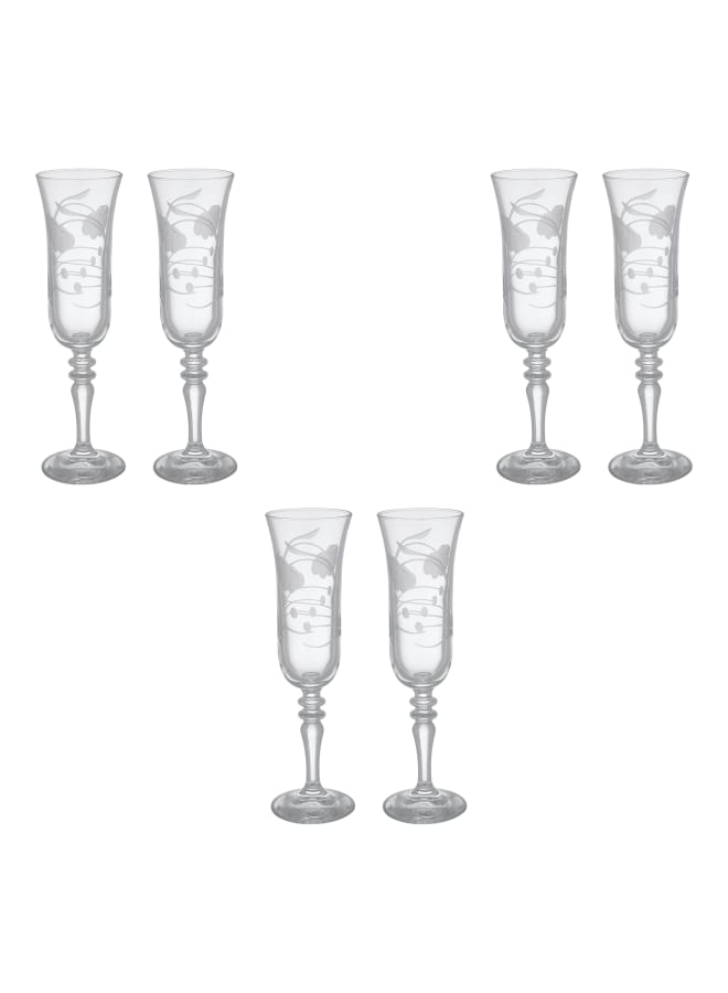 باساباتشي Pasabahce - Decorated Flute Glass Set 6 Pieces - 175ml - Glass Clear - Image 1