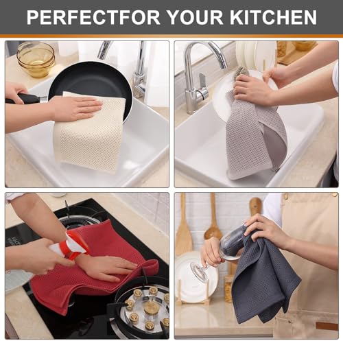 Kitinjoy 100% Cotton Waffle Weave Kitchen Towels, 4-Pack Super Soft and Absorbent Dish Towels for Drying Dishes, Kitchen Hand Towels, 13 in x 28 in, Multicolor - Image 4