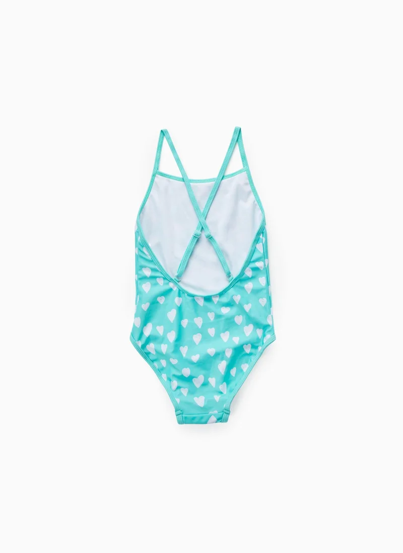 Zippy Swimsuit for Girls 'Hearts', Aqua Green