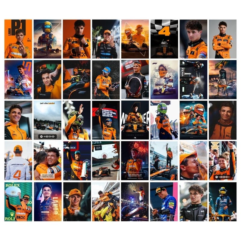 auraposter Lando Norris Poster (Set of 40) | F1 Lando Norris Mini Posters (15 x10 cm) | McLaren F1 Poster Lando Norris Posters for Wall, Bedroom, Living room | Formula One Posters | Glue Dots Included - Image 1
