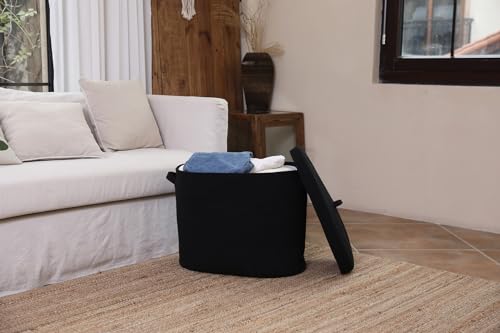 Cottonphant 22"x14"x18" Rectangular Extra Large Storage Basket With Lid, Large Cotton Rope Storage Basket, Woven Laundry Hamper, Cloth Storage Bin, for Clothes Towels Blankets in Living Room, All Black - Image 4