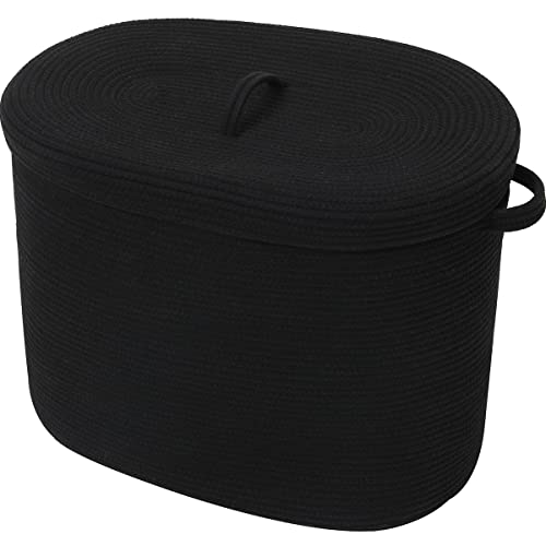 Cottonphant 22"x14"x18" Rectangular Extra Large Storage Basket With Lid, Large Cotton Rope Storage Basket, Woven Laundry Hamper, Cloth Storage Bin, for Clothes Towels Blankets in Living Room, All Black - Image 1