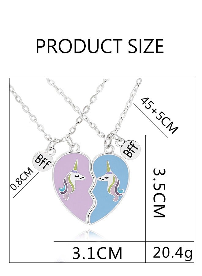 2 Pcs Best Friends Kids Alloy Heart Unicorn Necklace, 2 Pcs Split Heart Necklace Sister Necklace Set  - Image 2
