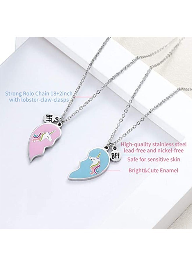 2 Pcs Best Friends Kids Alloy Heart Unicorn Necklace, 2 Pcs Split Heart Necklace Sister Necklace Set  - Image 3