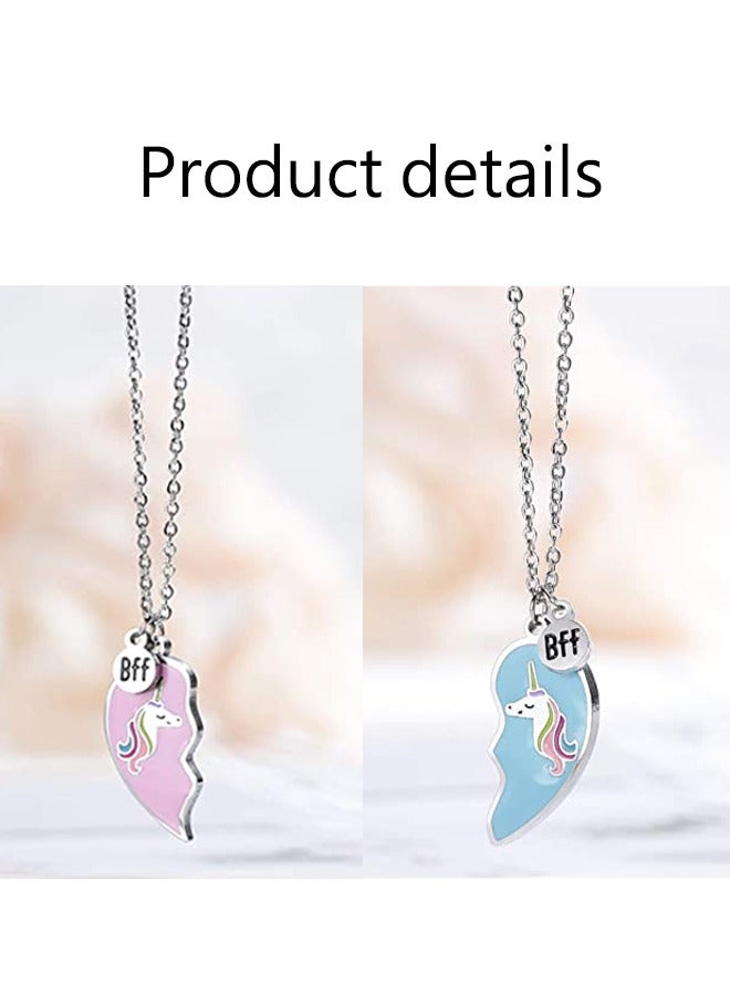 2 Pcs Best Friends Kids Alloy Heart Unicorn Necklace, 2 Pcs Split Heart Necklace Sister Necklace Set  - Image 4