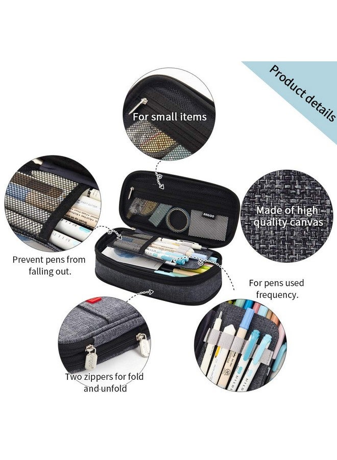 EASTHILL Big Capacity Pencil Pen Case Office College School Large Storage High Capacity Bag Pouch Holder Box Organizer (Deep Gray) - Image 2