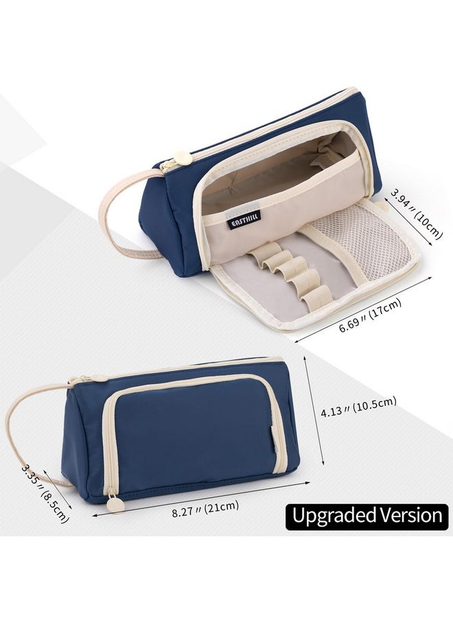 EASTHILL - EASTHILL Polyester Big Capacity Pencil Case Pouch Pen Case Simple Stationery Bag School College Office Organizer For Teens Girls Adults Student, Navy Xw, Simple, Blue - Image 1