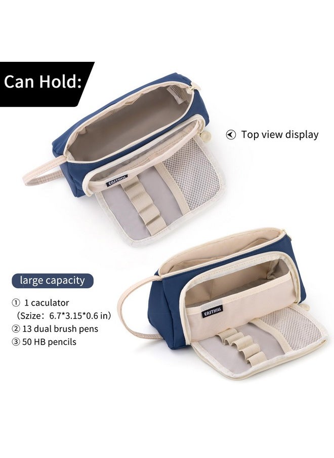 EASTHILL - EASTHILL Polyester Big Capacity Pencil Case Pouch Pen Case Simple Stationery Bag School College Office Organizer For Teens Girls Adults Student, Navy Xw, Simple, Blue - Image 1