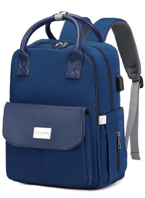141 Mummy Maternity Diaper Elegant Waterproof Multifunctional large capacity backpack bag with USB Charging output - Blue
