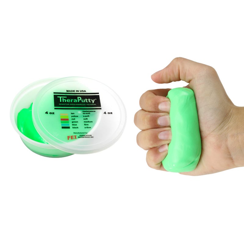 CanDo Theraputty Plus Hand Exercise Putty for Rehabilitation Exercises Hand Thearpy Occupational Therapy Hand Strengthening Improve Motor Skills Stress Relief 4Ounce Green Medium