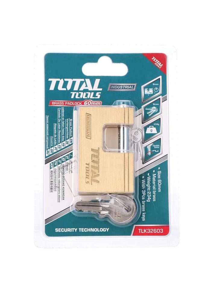 TOTAL Brass padlock 60 mm with 3 keys  - Image 1