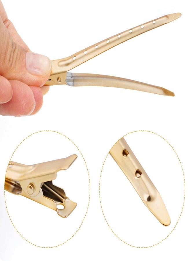 Bantoye 24 Packs Duck Bill Clips, Bantoye 3.35 Inches Rustproof Metal Alligator Curl Clips with Holes for Hair Styling, Hair Coloring, Matte Gold - Image 3