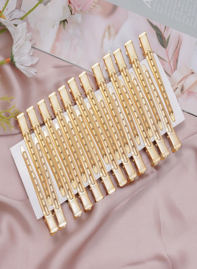 Bantoye 24 Packs Duck Bill Clips, Bantoye 3.35 Inches Rustproof Metal Alligator Curl Clips with Holes for Hair Styling, Hair Coloring, Matte Gold - Image 4