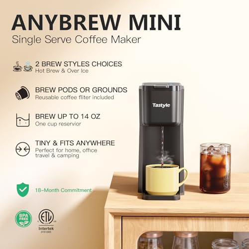 Tastyle Mini Hot and Iced Coffee Maker Single Serve, for K Cup and Ground, 6 to 14 Oz Brew Sizes, with Recipe Book, for Home, Travel, RV, Office and Dorm,Classic Black (2.0 Version) - Image 2