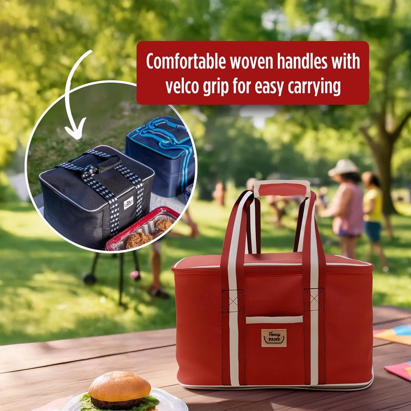 Fancy Panz - Red Insulated Casserole Carrier Bag - Insulated Thermal Bags for Hot & Cold Food Holds 2 Standard Size - 2 Pockets - Food Container - Hosting Essentials - Image 4