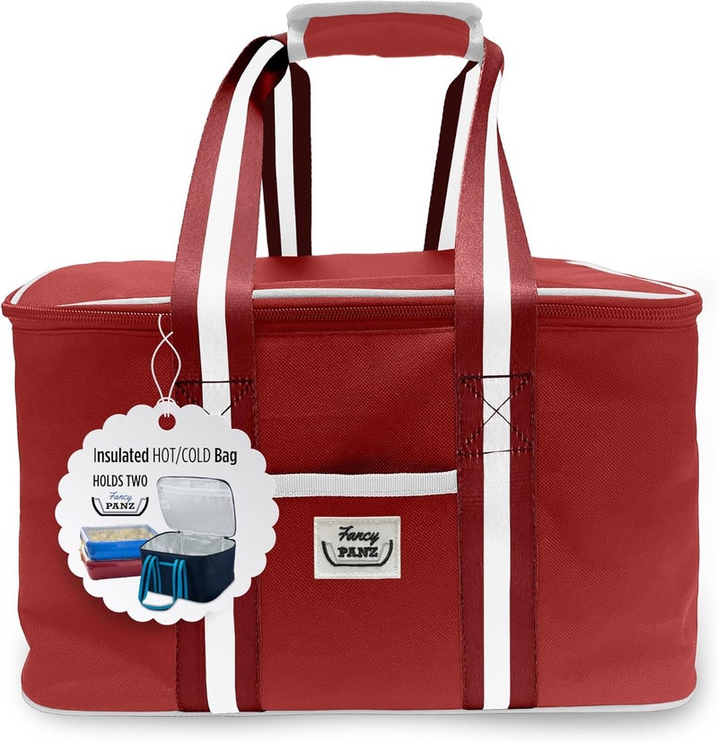 Fancy Panz - Red Insulated Casserole Carrier Bag - Insulated Thermal Bags for Hot & Cold Food Holds 2 Standard Size - 2 Pockets - Food Container - Hosting Essentials - Image 1