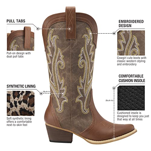 HISEA Rollda Cowboy Boots for Women, Cowgirl Boots, Comfortable Western Boots with Pointed Toe Stitched Embroidery for Country Concert Dancing Wedding Traveling Daily Outfits - Image 5