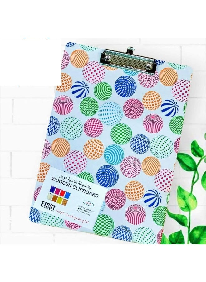 فيرست بلانشيطة (لوحة كتابة) خشبية للمذاكرة - مقاس 23 × 33 سم - مزودة بكليبس معدني قوي - تصميم دوائر ملونة عصرية - جودة ممتازة
