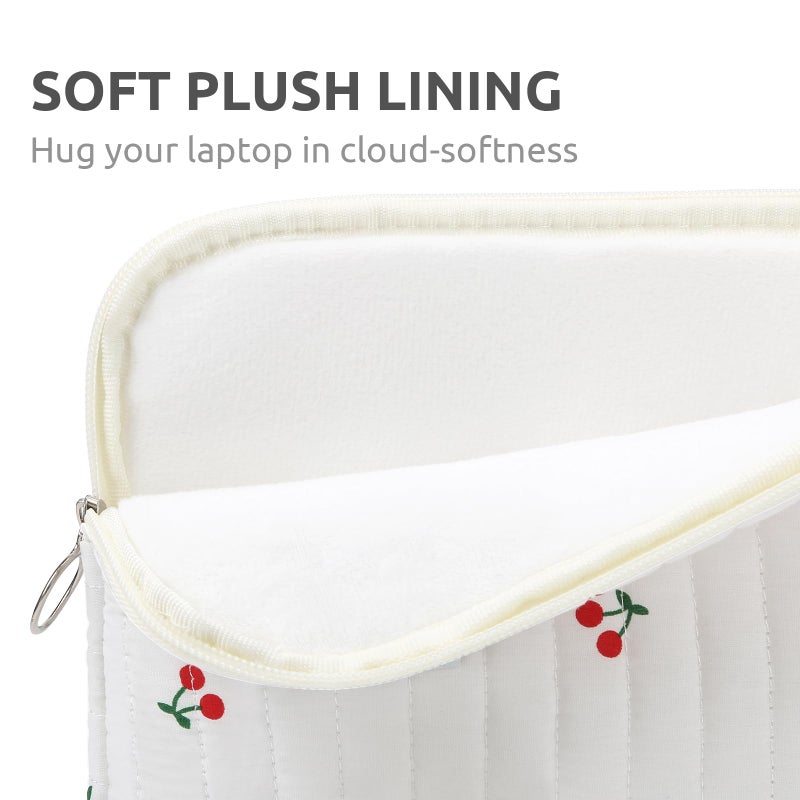 BBIQI Puffy Laptop Sleeve 13-15.6 Inch Cute Quilted Laptop Protective Case Padded Floral Computer Sleeve for MacBook (B-Cherry, 15 Inch) - Image 4