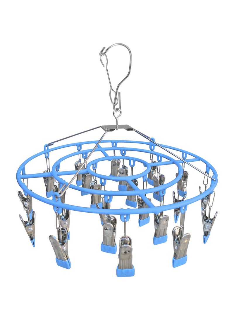 منشر الملابس، حامل غسيل مصنوع من الفولاذ المقاوم للصدأ SYOSI مع 24 مشبك، خطاف دوار ثقيل مقاوم للرياح لتعليق الملابس الداخلية لتجفيف المناشف، الحمالات، الجوارب، الملابس الداخلية، وأزياء الأطفال (أزرق) - Image 1