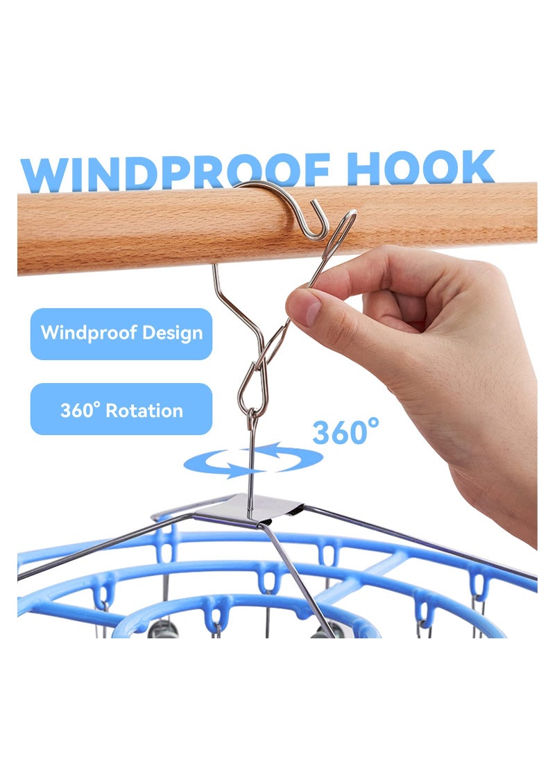 منشر الملابس، حامل غسيل مصنوع من الفولاذ المقاوم للصدأ SYOSI مع 24 مشبك، خطاف دوار ثقيل مقاوم للرياح لتعليق الملابس الداخلية لتجفيف المناشف، الحمالات، الجوارب، الملابس الداخلية، وأزياء الأطفال (أزرق) - Image 3