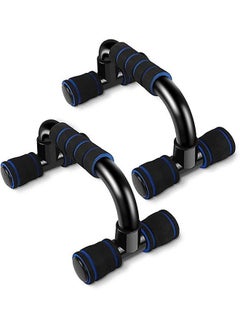 KUYING 2-Pieces Professional Non-Slip Push-Up Bars Foam Padded and Angled Grip Push-Up Stands Black/Blue  - Image 4