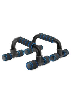 KUYING 2-Pieces Professional Non-Slip Push-Up Bars Foam Padded and Angled Grip Push-Up Stands Black/Blue  - Image 2