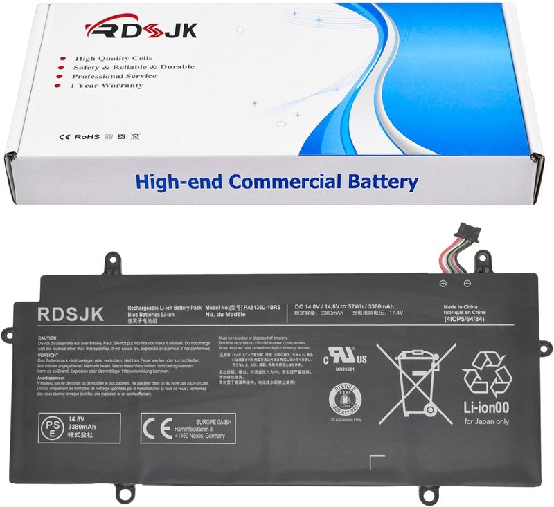 PA5136U-1BRS PA5136U Laptop Battery for Toshiba Portege Z30 Z30-A Z30-A-12U Z30-B Z30-A1301 Z30-AK01S Z30-AK03S Z30-AK04S Z30-AK06S Z30-AK12S Z30-AK22S Z30-AK31S Z30-AK32S Series 14.8V 52Wh/3380mAh - Image 1