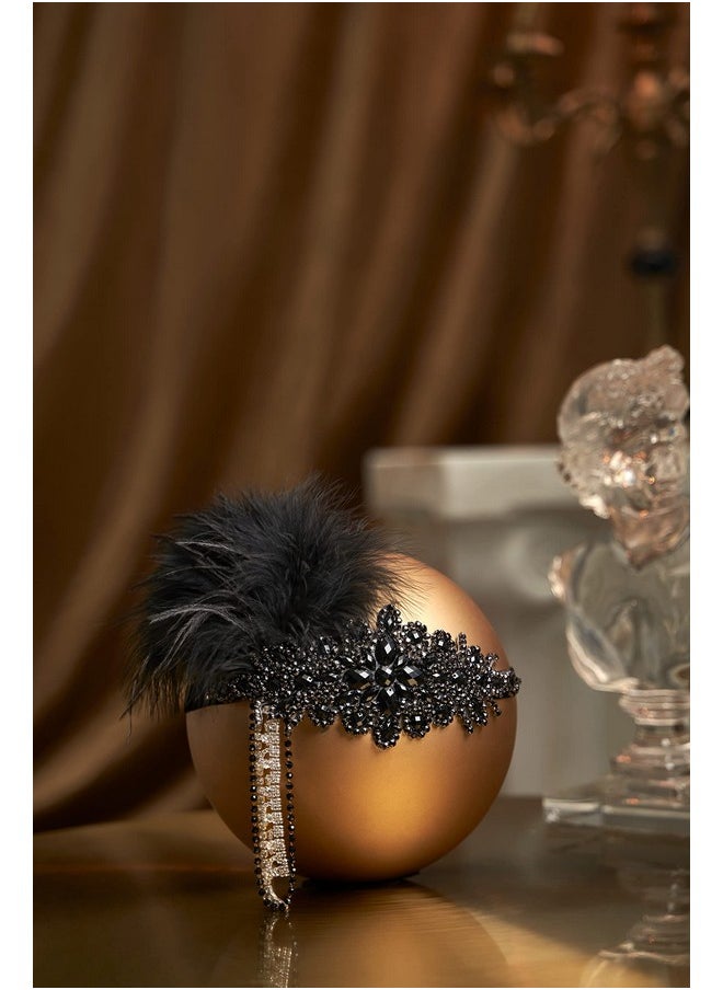 BABEYOND Women'S 1920S Headband Flapper Feather Headpiece With Chain Roaring 20S Great Gatsby Themed Party Hair Accessory (Black)  - Image 2