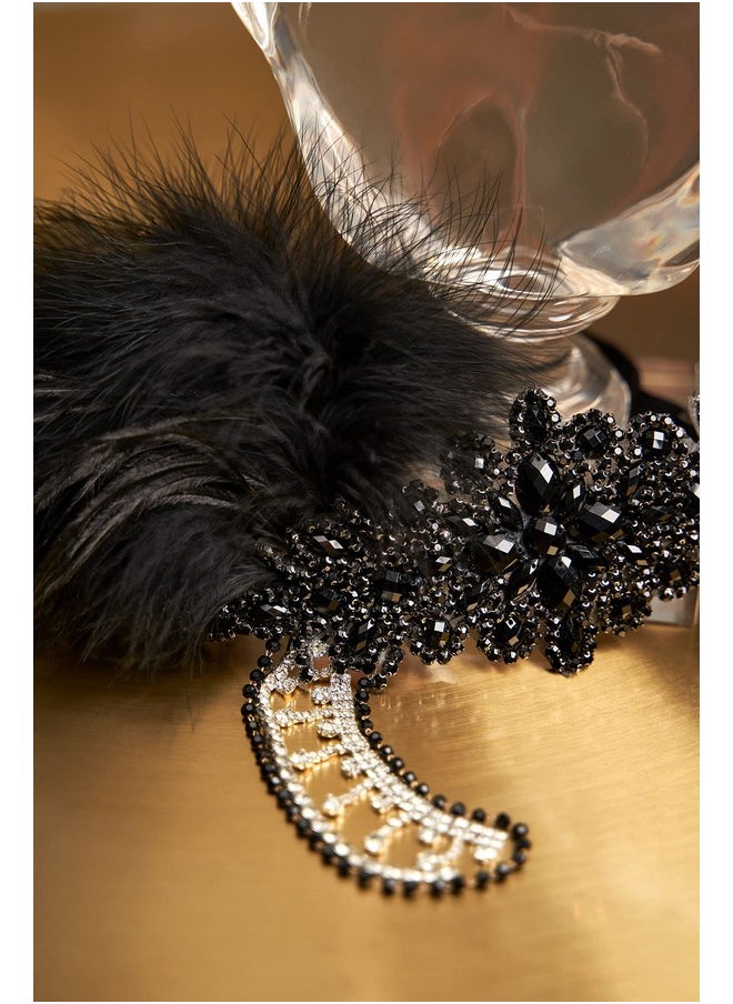 BABEYOND Women'S 1920S Headband Flapper Feather Headpiece With Chain Roaring 20S Great Gatsby Themed Party Hair Accessory (Black)  - Image 3