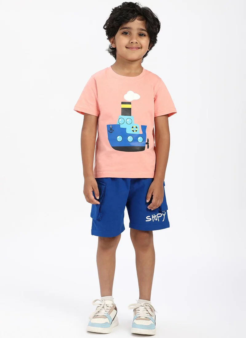نوتيناتي Nautinati Boys' Cotton Graphic Printed T-shirt and Cargo Shorts