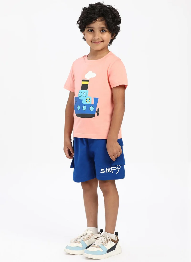 نوتيناتي Nautinati Boys' Cotton Graphic Printed T-shirt and Cargo Shorts