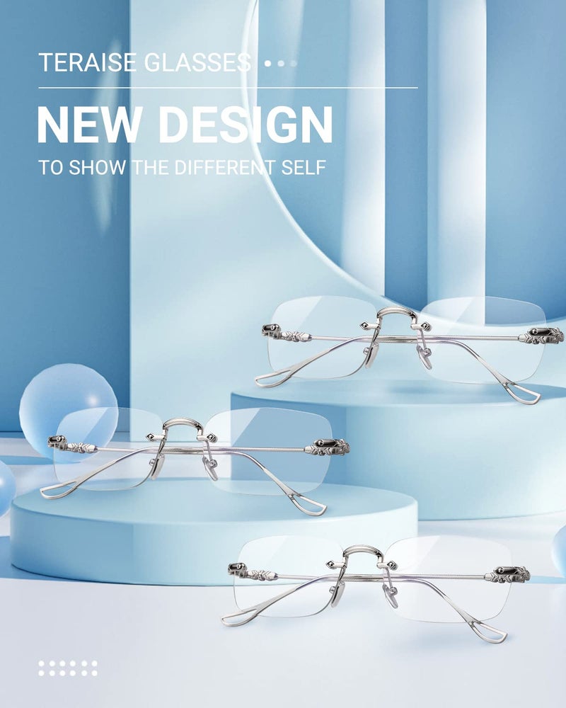 TERAISE 3Packs Frameless Metal Reading Glasses for Men/Women Blue Light Blocking -Rimless Fashion Comfortable Computer Eyeglasses - Image 2