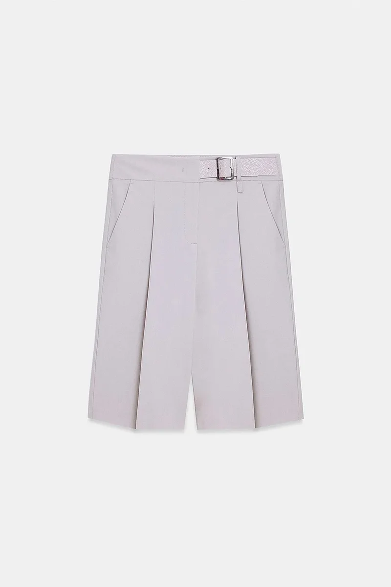 DILVIN High-Waist Wide-Leg Tailored Shorts With Belt