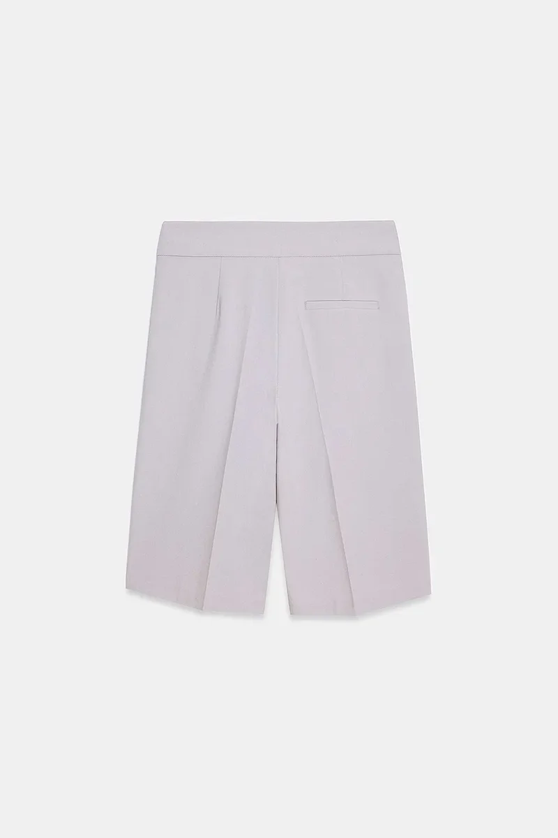 Dilvin Light Grey DILVIN High-Waist Wide-Leg Tailored Shorts With Belt for Women | Best Price UAE