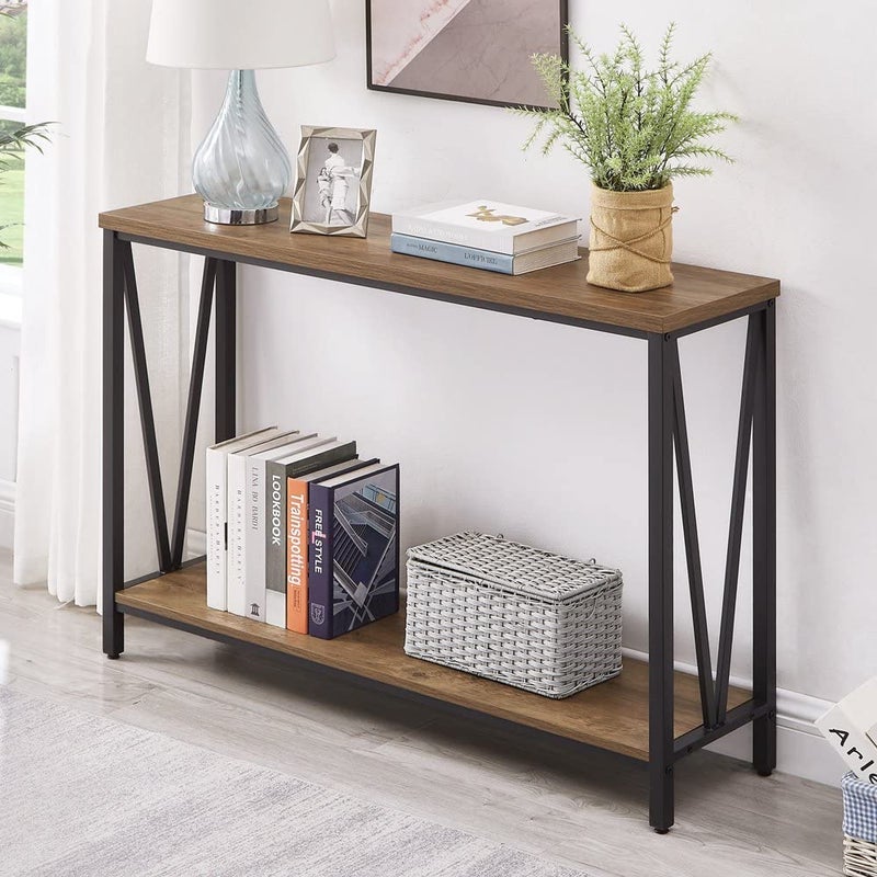 FOLUBAN Rustic Sofa Console Table 2Tier Industrial Entryway Hallway Table for Living Room Oak