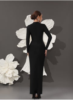 Meilun Women's Black Long Sleeved Diamond Bead Evening Dress  - Image 2