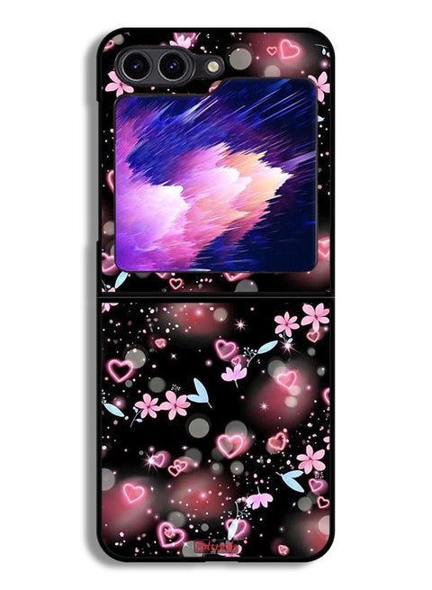 غطاء حماية لهاتف Samsung Galaxy Z Flip6 برسومات قلوب وزهور صغيرة