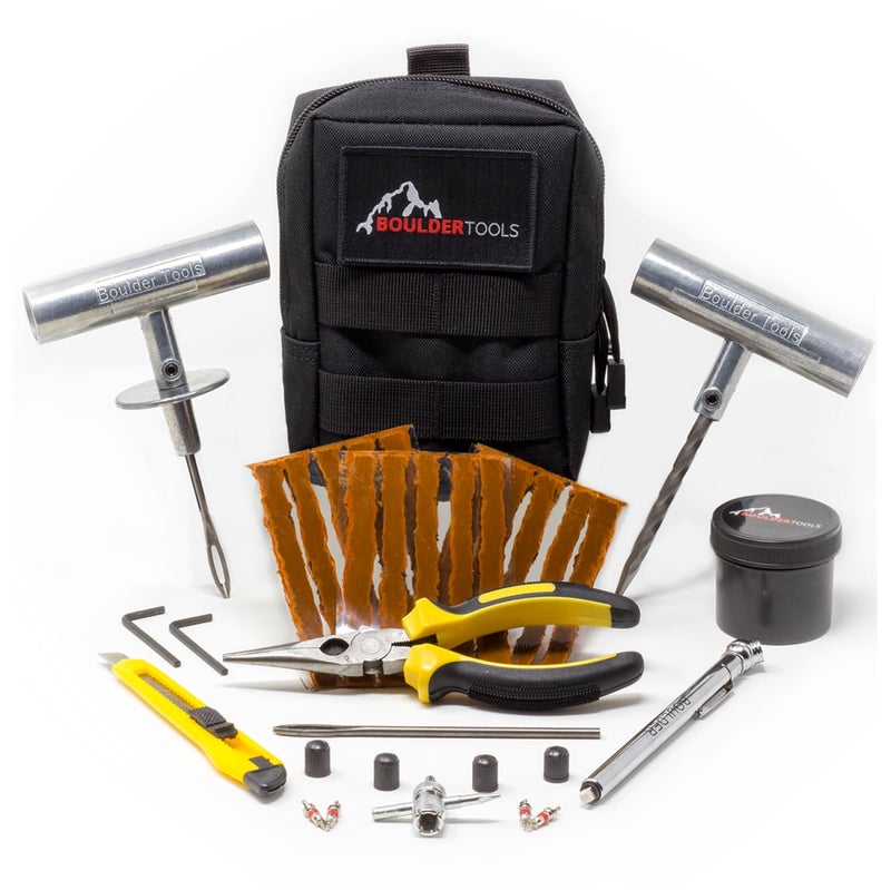 Boulder Tools - Compact Tire Repair kit with Molle Storage Pouch. Heavy Duty Universal Tire Plug Kit, Easily Stores Inside Your UTV, ATV, Truck, Motorcycle, Overlanding Gear or RV - Image 1