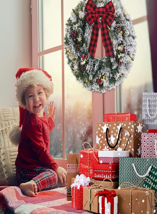 DECSPAS Christmas Wreaths for Front Door, DECSPAS 24 Inch 2 FT Prelit Snowy Flocked Christmas Wreath with Timer 30 LED Lights Bow Red Berries Pine Cone, Xmas Wall Windows Decorations Home Decor Outdoor Indoor - Image 2
