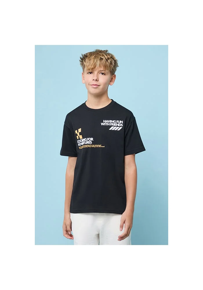 R&b Typography Print T-Shirt with Crew Neck and Short Sleeves