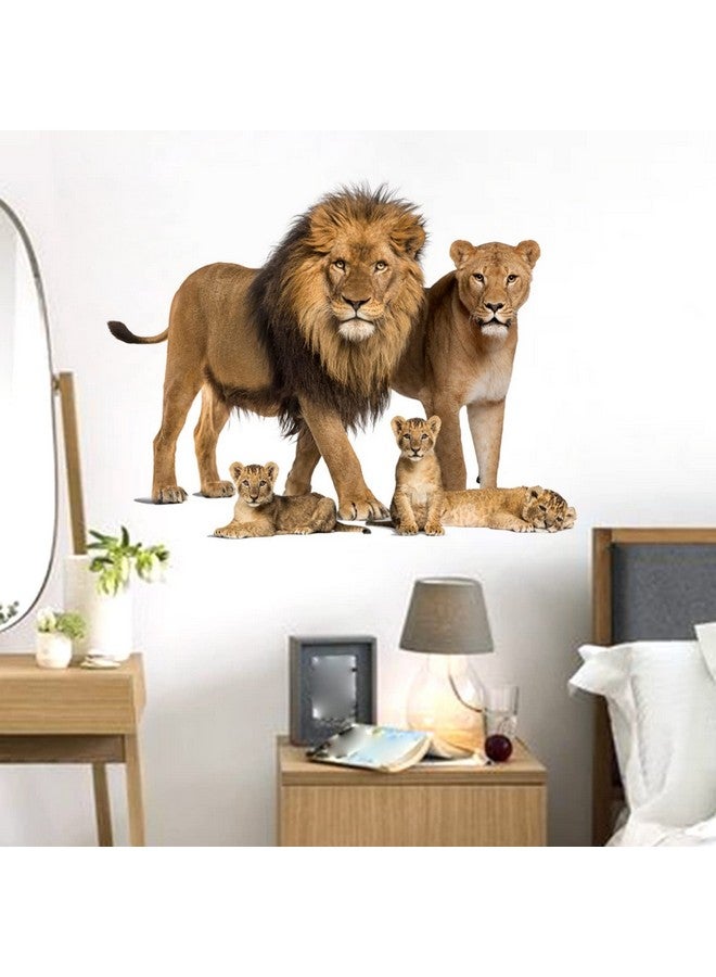 ROFARSO Lifelike Lovely Cute Lion Family Animal Vinyl Wall Stickers Removable Wall Decals Art Decorations Decor For Nursery Baby Bedroom Playroom Living Room Murals - Image 1