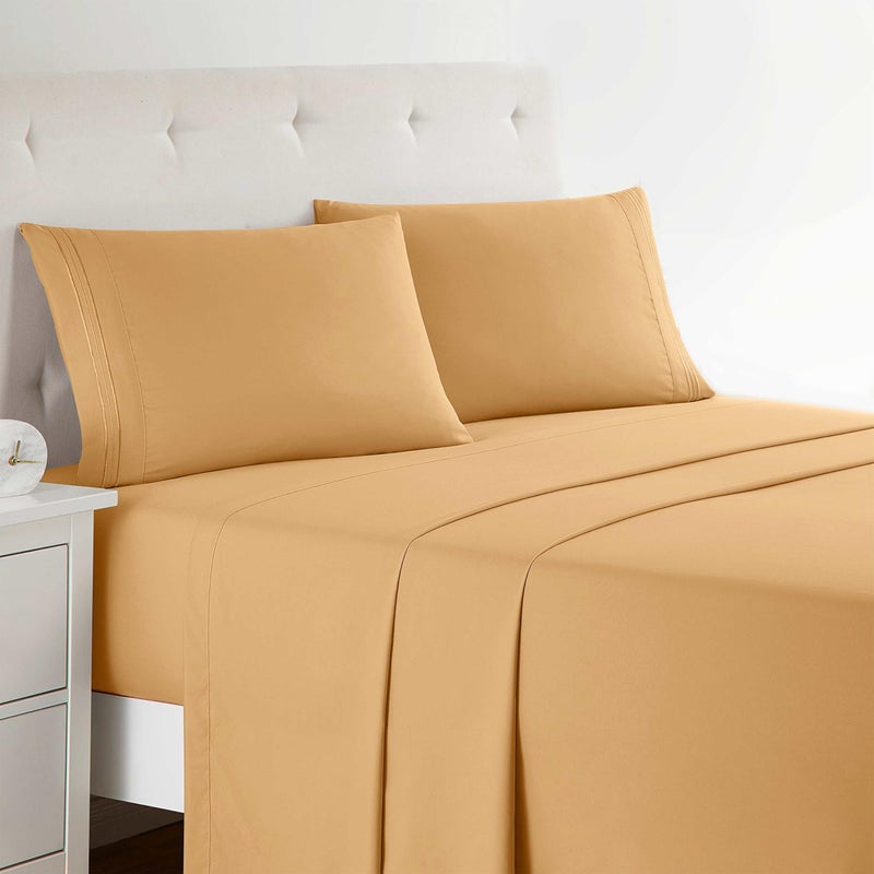 Clara Clark 1800 Premier Series 4pc Bed Sheet Set - King, Mocha Light Brown Carmel - Image 1