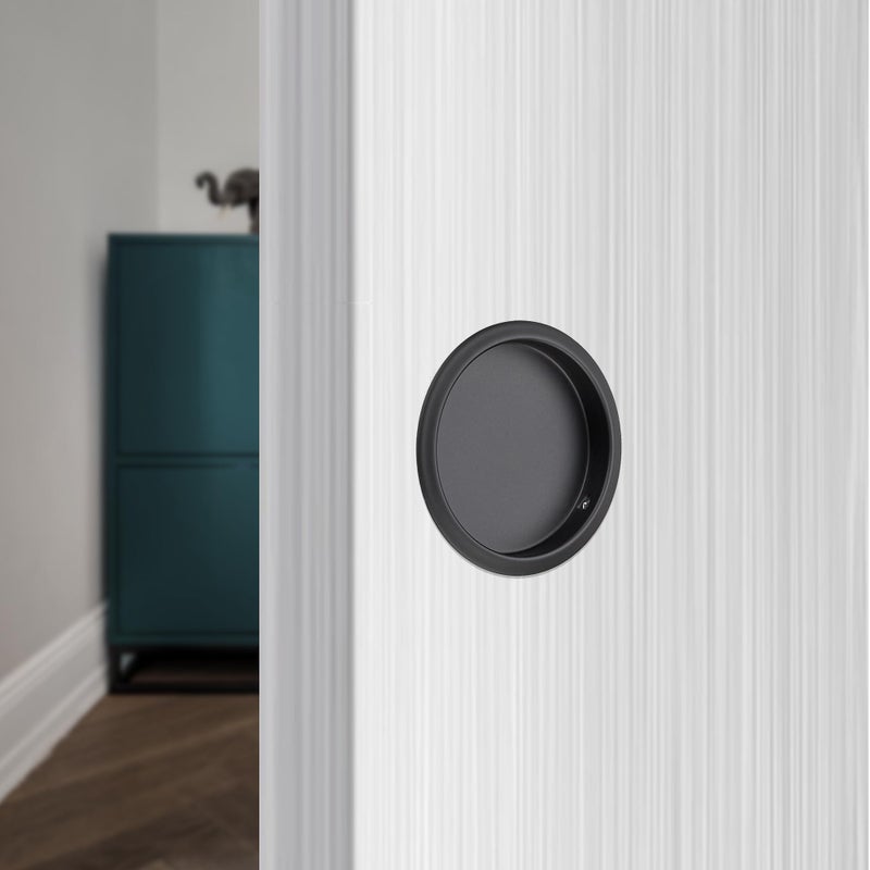JOY DECOR 2 Pack Round Pocket Door Pulls Closet Door Pulls, 2-1/8" Black Closet Finger Pulls, Easy Snap in Installation, No Nails Needed - Image 5