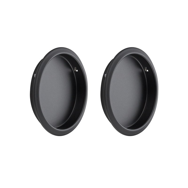 JOY DECOR 2 Pack Round Pocket Door Pulls Closet Door Pulls, 2-1/8" Black Closet Finger Pulls, Easy Snap in Installation, No Nails Needed - Image 1