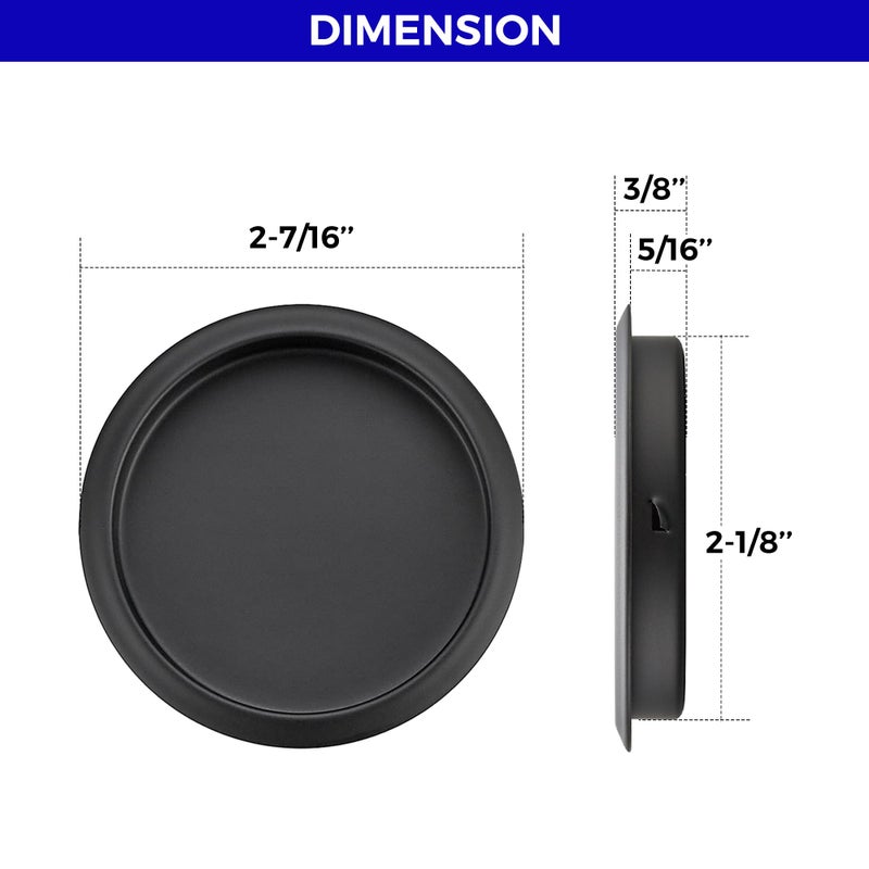 JOY DECOR 2 Pack Round Pocket Door Pulls Closet Door Pulls, 2-1/8" Black Closet Finger Pulls, Easy Snap in Installation, No Nails Needed - Image 3