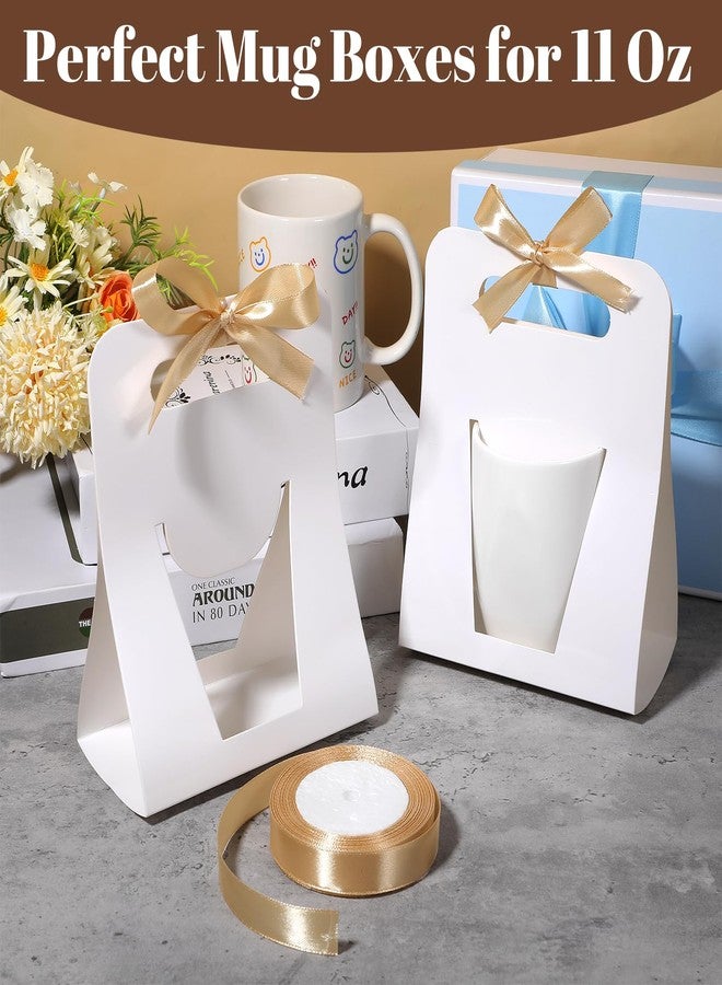 Lemecima 50 Pack Mug Boxes for Gifts, White Cardboard Coffee Mug Gift Box with 1 Roll Gold Ribbon (24 Yard, 11 oz Sublimation Cup Packaging & Storage Boxes for Secure Wrapping & Display - Image 3