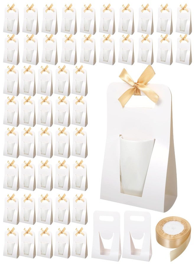 Lemecima 50 Pack Mug Boxes for Gifts, White Cardboard Coffee Mug Gift Box with 1 Roll Gold Ribbon (24 Yard, 11 oz Sublimation Cup Packaging & Storage Boxes for Secure Wrapping & Display - Image 1