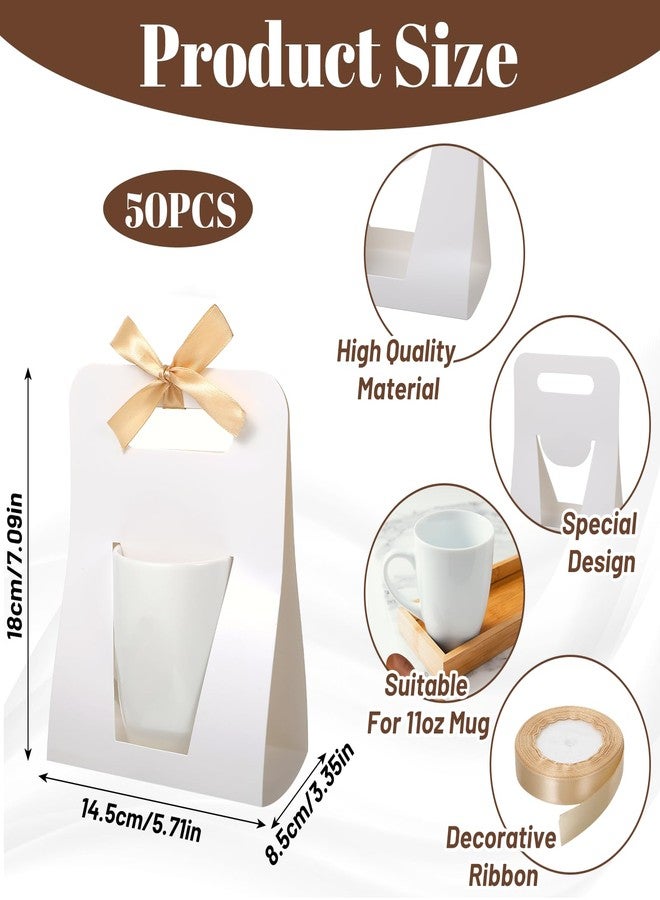 Lemecima 50 Pack Mug Boxes for Gifts, White Cardboard Coffee Mug Gift Box with 1 Roll Gold Ribbon (24 Yard, 11 oz Sublimation Cup Packaging & Storage Boxes for Secure Wrapping & Display - Image 2