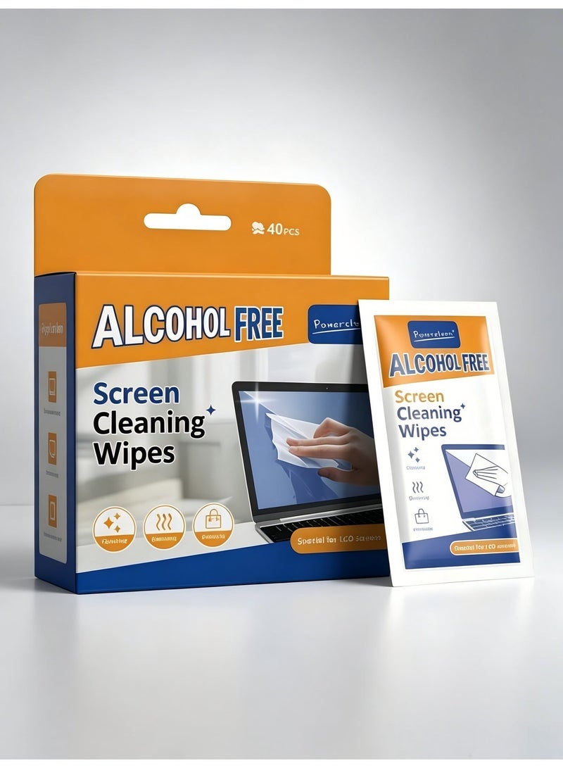 Powerclean 40-Pack Alcohol-Free Screen Cleaning Wipes with Individual Packaging, Quick-Drying and Spot-Free, Suitable for TVs, Computers, and Monitors - Image 1